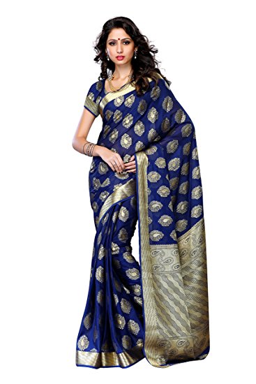 Mimosa Women's Crepe Saree With Blouse Piece (2076-Navy,Navy,Free Size)