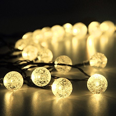 Ahyuan Easter Solar Outdoor String Lights Warm White Crystal Ball Bulbs 19.7 ft 30 LED Christmas Globe Fairy Waterproof Bubble Lights for Garden, Home, Party and Festival Holidays