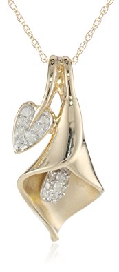 10K Gold and Diamond Calla Lily Pendant Necklace (1/10 cttw, I-J Color, I2-I3 Clarity)