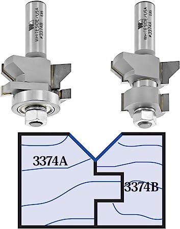 Whiteside 3374 V-Panel Tongue & Groove Router Bit with Ball Bearing Guide (2 Piece Set)