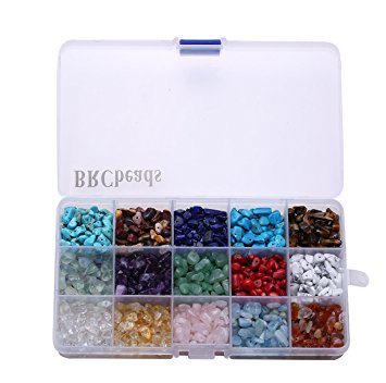 Gemstone beads, BRCbeads Natural Chips Irregular 15 Color Assorted Box Set Loose Beads 7~8mm Crystal Energy Stone Healing Power for Jewelry Making(Plastic Box is Included)