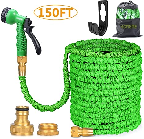 Homeme Garden Hose Expandable 150FT - Expanding Magic Garden-Hose-Pipe, 3 Times Flexible Hosepipes, Expandable-Water-Hoses with 7 Function Spray Gun and Solid Brass Hose Fittings