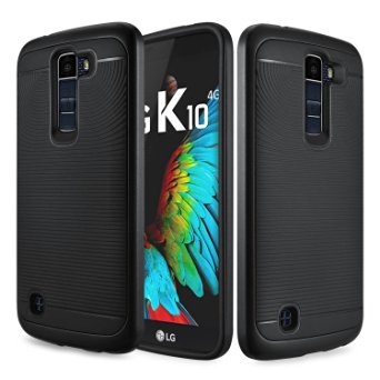 LG K10 Case, ATUS -- Slim Dual Layers [ Shockproof ] Textured Pattern Grip Cover   Screen Protector and Stylus Pen (Black/ Black)