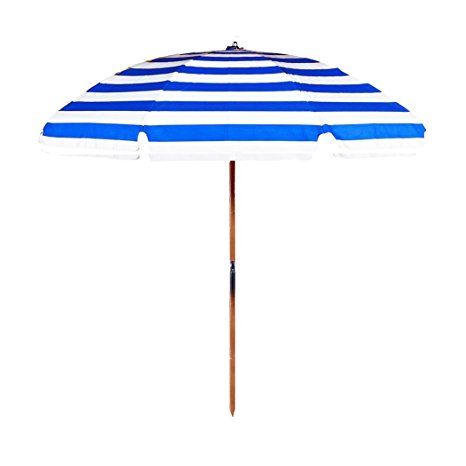 7.5 ft.Steel Commercial Grade Beach Umbrella with Ash Wood Pole & Carry Bag FF Color: Blue / White Stripe