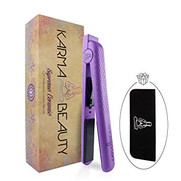Ceramic Hair Straightener | 1.25’’ Flat Iron | 450° F High Heat | Create Straight & Curly | Dual Voltage | Adjustable Temperature | Incl Travel Case | For All Hair Types | Karma Beauty |(Purple)