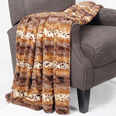 Home Soft Things Animal Printed Double Sided Faux Fur Throw, 60" x 80", Brushed Leopard