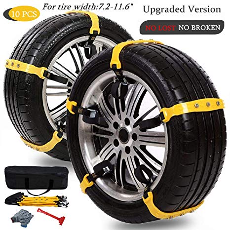 Snow Chains for SUV Car Anti Slip Adjustable Universal Emergency Thickening Anti Skid Tire Chain,Winter Driving Security Traction Mud 10 Pcs (For tire width:7.0-11.6 inches(180mm-295mm), Yellow)