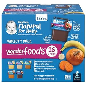 Gerber 2nd Foods Natural for Baby WonderFoods Baby Food, Variety Pack, 4 oz Tubs (32 Pack)