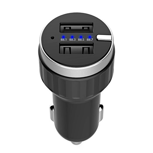 Perbeat Wireless In-Car Handsfree Bluetooth FM Transmitter Radio Adapter Car Kit with Dual USB Charging Ports for iPhone, Android, Windows Phone and Tablet. C25