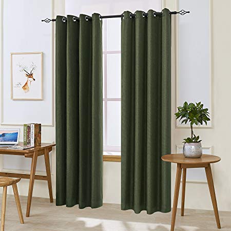 DyFun 2 Panels Linen Thermal Insulated Window Treatment Grommet Top Blackout Window Curtains/Drapes(52”×84”, Dark Green)
