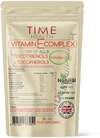 Vitamin E Complex - All 8 Tocopherols & Tocotrienols - 60 Pullulan Capsules - Natural - Plant-Based - Vegan - No Fillers, Binders or Flow Agents (60 Capsule Pouch)