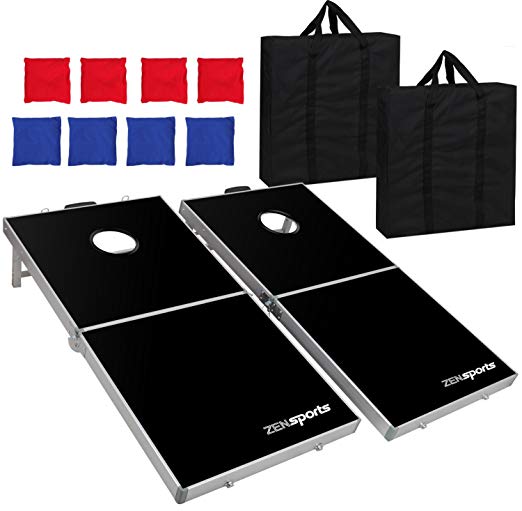 ZENY 4' x 2’ Alumiunm Foldable Bean Bag Toss Cornhole Board Game Set Regulation Size Cornhole Boards & 8 Bags Set Playset Backyard Outdoor Portable