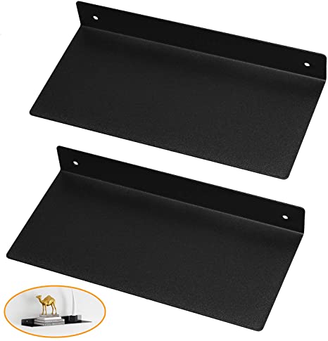 KWESOR Floating Shelves 12’’ x 5’’, Mini Display Wall Shelf for Nintendo Switch Smart Speaker Collection, Wall Mounted Metal Black Small Bathroom Shelf, Set of 2