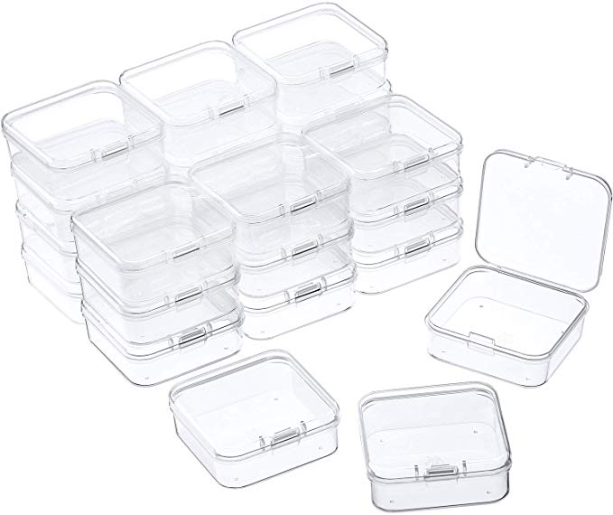 24 Packs Small Clear Plastic Beads Storage Containers Box with Hinged Lid for Storage of Small Items, Crafts, Jewelry, Hardware (2.12 x 2.12 x 0.79 Inches)