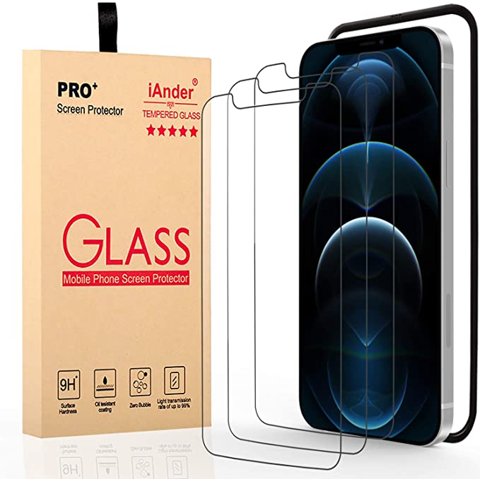 iAnder [3-PACK] Screen Protector Compatible with iPhone 12 Pro Max [Easy Installation Alignment] Tempered Glass Screen Protector Compatible with iPhone 12 Pro Max (6.7 Inches Only)