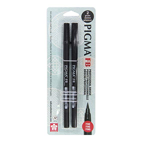 Sakura Black Pigma Professional Brush Pen Fine 2pk