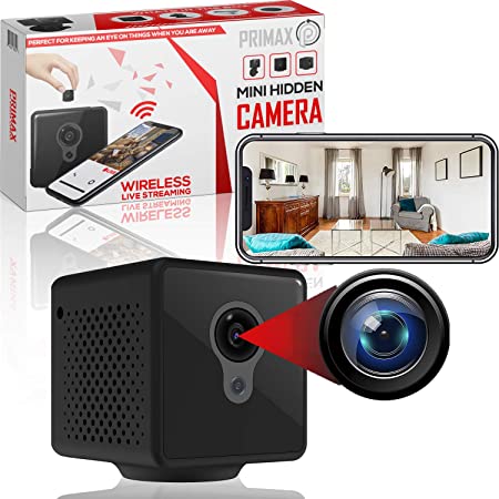 Wireless Spy Camera by Primax - Audio & Night Vision for Indoor Home Surveillance & Small Enough to be Hidden - View Mini Nanny Cam Video on The Phone App with WiFi - No Micro SD Card Needed