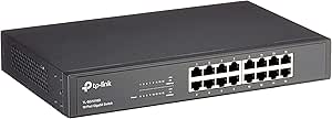 TP-Link TL-SG1016D - Gigabit Ethernet con 16 Puertos (Conmutador no Gestionado, Plug and Play, Metal, Escritorio, montaje en bastidor, sin Ventilador, Vida Útil Limitada)