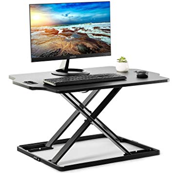 EleTab Standing Desk Converter Sit to Stand up Desk Riser Ultra Slim Desktop Elevating Workstation 32" Black (Black)