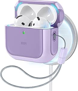 ESR for AirPods 4th Generation Case, Compatible with AirPods 4 Gen (2024) (USB-C), Compatible with MagSafe, Drop Protection Cover with Lanyard, Orbit Hybrid Case,Purple