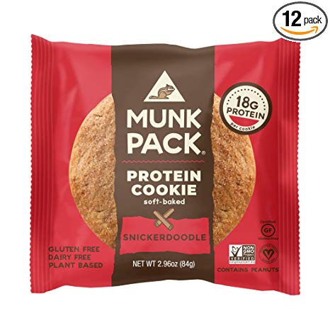 Munk Pack Protein Cookie Snickerdoodle | 18g Protein Cookie | Vegan, Gluten-Free, Soft Baked | 2.96oz, 12 Pack
