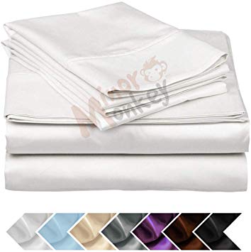 Minor Monkey Egyptian Cotton 1000 Thread Count 4 PC Solid Bed Sheet Set True Luxury Hotel Collection Fits Up to 17 Inches Deep Pocket (Full, White)