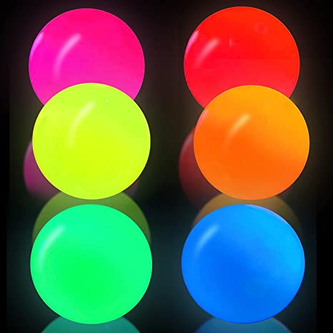 Stress Relief Balls 6-Pack Glow in The Dark Stick-to-The-Wall Balls Sticky Ball Tear-Resistant Non-Toxic Decompression Sticky Balls Stress Decompression Vent Toys Balls for Kids Adults