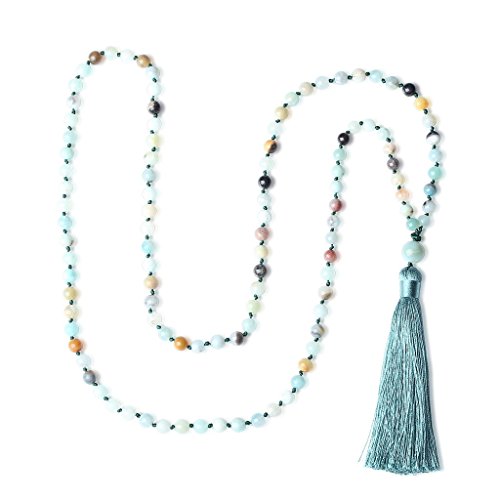 AmorWing Hand Knotted Semi Precious Gems 108 Beads Chakra Stones Mala Necklace