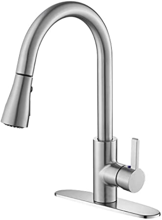 GERUIKE Single Handle Pull out Brushed Nickel Single Level Stainless Steel Kitchen Sink Faucets with Pull Down Sprayer