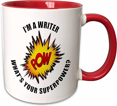 3dRose I am a writer what is your superpower Two Tone Mug, 11 oz, Red