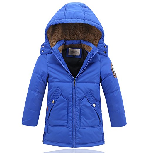 DUOCAI Boys Kids Winter Hooded Down Coat Puffer Jacket for Big Boys Size 6 8-20 Mid-Long