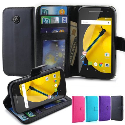 Moto E 2nd Gen Case, LK Moto E 2nd Gen Wallet Case, Luxury PU Leather Case Flip Cover Card Slots Stand For Motorola Moto E (2nd Gen), BLACK