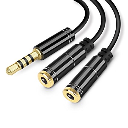 Headset Splitter Adapter KINGTOP 3.5mm Audio Stereo Y Splitter Cable Male to 2 Port 3.5mm Female for Earphone Compatible for iPhone,Samsung, LG,Tablets,MP3 players (1Pack)