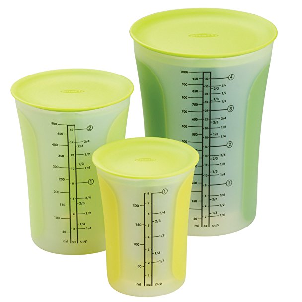 Chef'n SleekStor Pinch Pour 3-Piece Measuring Beaker Set with Lids (Arugula)