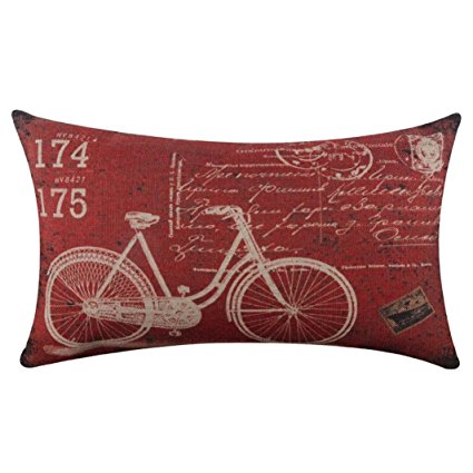 Tenworld Burlap Linen Bicycle Decorative Throw Pillow Case Cushion Covers