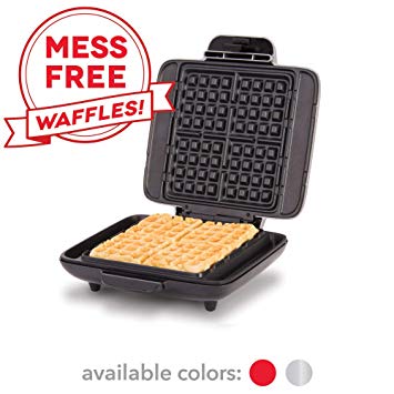 DASH No-Drip Belgian Waffle Maker: Waffle Iron 1200W   Waffle Maker Machine For Waffles, Hash Browns, or Any Breakfast, Lunch, & Snacks with Easy Clean, Non-Stick   Mess Free Sides - Silver (Renewed)