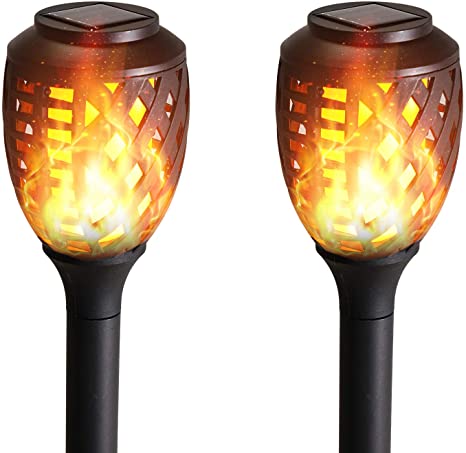 Garden Patio Solar Lights Upgraded Waterproof Flickering Flames Security Torch Light Outdoor Solar Spotlights Landscape Decoration Lighting Dusk to Dawn,Pack of 2