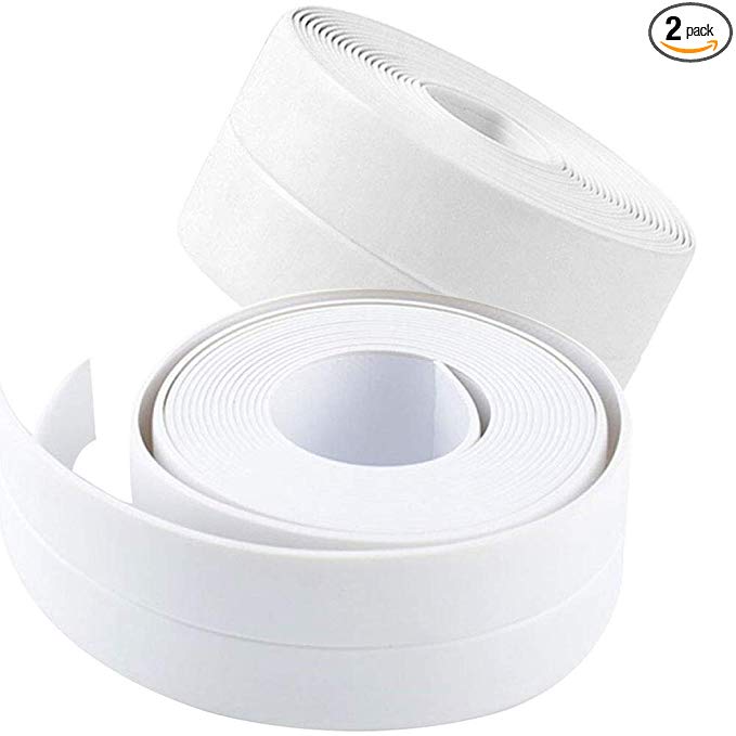 2 Pack Tape Caulk Strip, PVC Self Adhesive Caulking Sealing Tape for Kitchen Sink Toilet Bathroom Shower and Bathtub, 1-1/2" x 11' White