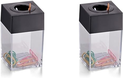 Officemate Small Clip Dispenser with Magnetic Top, Clear/Black (93687) (Pack of 2)