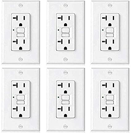 [6 Pack] BESTTEN 20 Amp Self-Test GFCI Outlet, Slim Design with LED Indicator and Wallplate, White