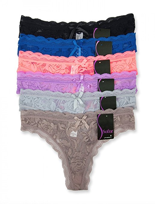 Mamia Womens 6 Pack Sexy Sheer Floral Lace Thong Panties