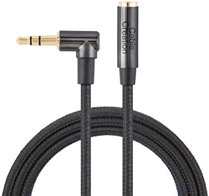 3.5mm Headphone Extension Cable, CableCreation 1.8M Right Angle 3.5mm Male to Female Audio Stereo Cable with Silver-Plating Copper Compatible with iPhones, iPad, Sony Beats, PS4 Headset, Black/ 6Feet]