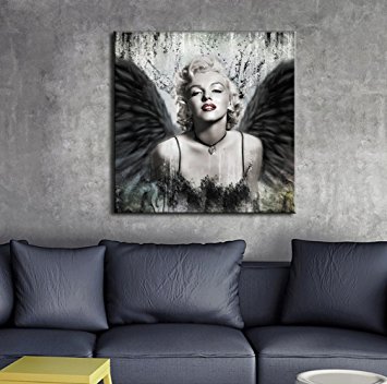 Sexy Marilyn Monroe Printed Painting on Canvas Wall Art Black White Prints Picture for Living Room Home Decorations Framed (50x50cm)