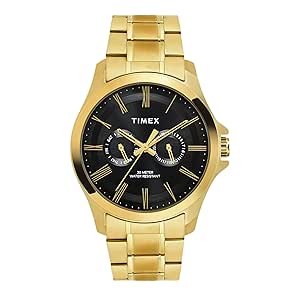 TIMEX Men Stainless Steel Black Round Analog Dial Watch- Tw000X129, Band Color-Gold