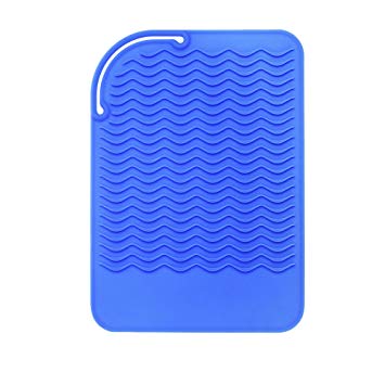 Kloud City Heat-resistant Silicone Mat for Curling Hair Drier Hair Straightener Flat Iron Travel Heat Proof Mat for Hot Hair Care Tool Blue