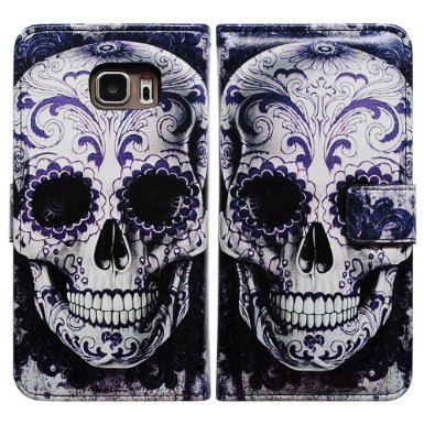 Bfun Packing Bcov Cool Floral Skull Leather Wallet Cover Case For Samsung Galaxy Note 5