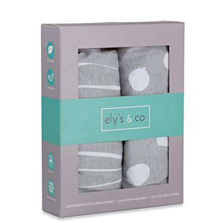 Bassinet Sheet Set 2 Pack 100% Jersey Cotton Grey and White Abstract Stripes and Dots by Ely's & Co