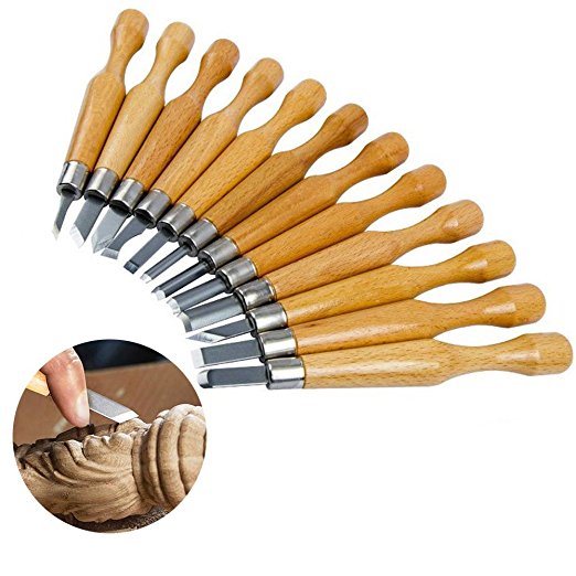 Bocks 12 Sets Wood Carving Tools, SK7 Wood Carving Chisel Set with Carbon Steel and Wood Handle Professional Sculpture Sculpting Woodworking Crafting Chisel for DIY Art Craft Clay Carpentry