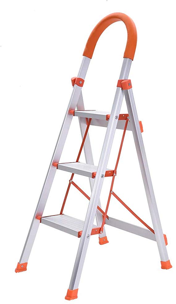 Jiayit US Fast Shipment 3 Step Ladder Folding Stepladder Rating Step Stool Ladder Folding Platform Stool Load Capacity Multi-Use Ladder w/Anti-Slip Handgrip and Wide Pedal