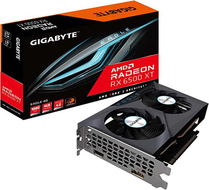 GIGABYTE Radeon RX 6500 XT Eagle 4G Graphics Card, WINDFORCE 2X Cooling System, 4GB 64-bit GDDR6, GV-R65XTEAGLE-4GD Video Card